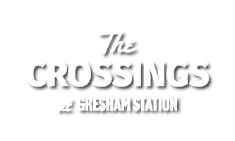 The image is a graphic with text that reads "The Crossings at Gresham Station.".