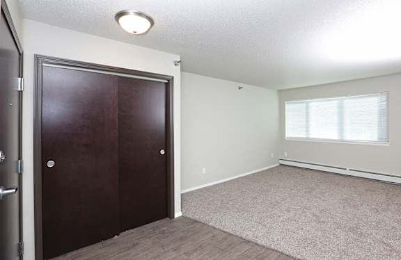 looking into bedroom with closet