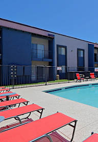 our apartments have a large pool and tables