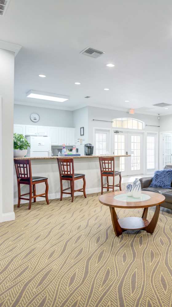 Living Room with Patterned Carpet at PALMETTO RIDGE Apartments, TITUSVILLE, 32960