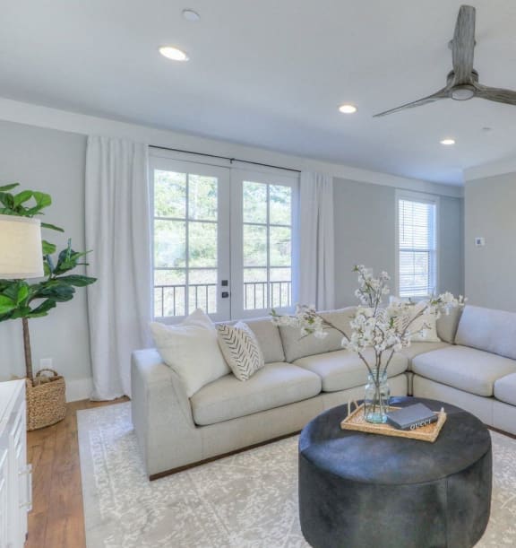 a living room with a couch and a coffee table