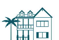A black and white image of a house with the words "The Cottages at Corpus Christi" written below it.