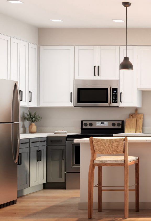 a living room and kitchen in an apartment