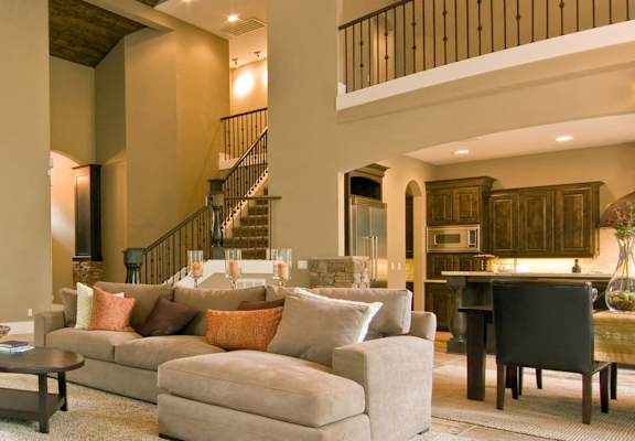 a living room with a couch and a table