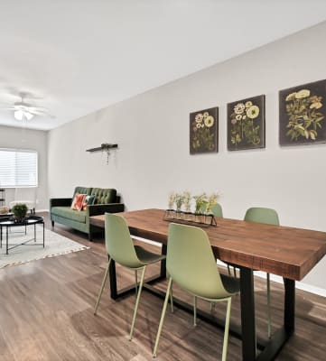 Living space with dining  at Augusta Court Apartments, Houston, Texas