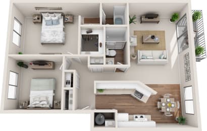 Summerfield 2B/2B 3D Floor Plan at Summerfield, Tigard