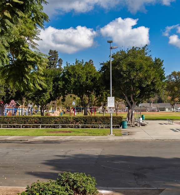 A sign for Sorensen Park is visible in the foreground of the image.