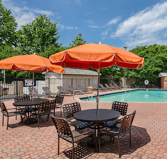 our apartments have a resort style pool and patio at Randolph Park, Charlotte, 28211