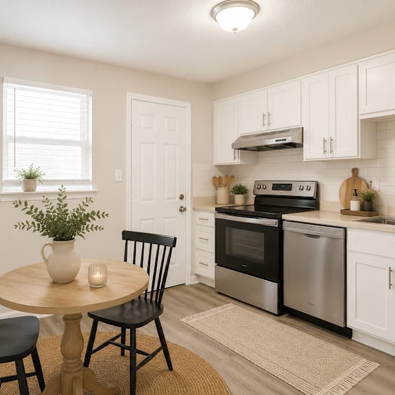 a living room with a couch and a chair and a window at Capital Flats & Magnolia Square Apartments, Raleigh, NC