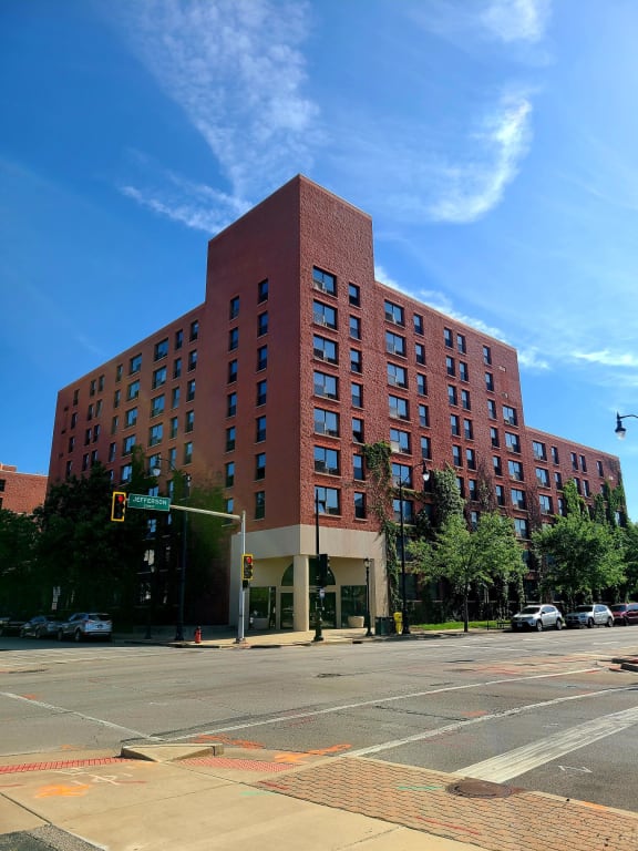 a large brick building with many windows