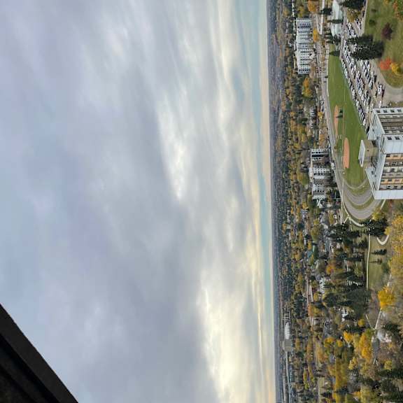 an aerial view of a city with buildings and trees