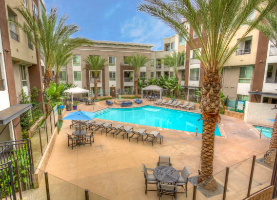 Pool and firepit at Accent apartments, Los Angeles, California