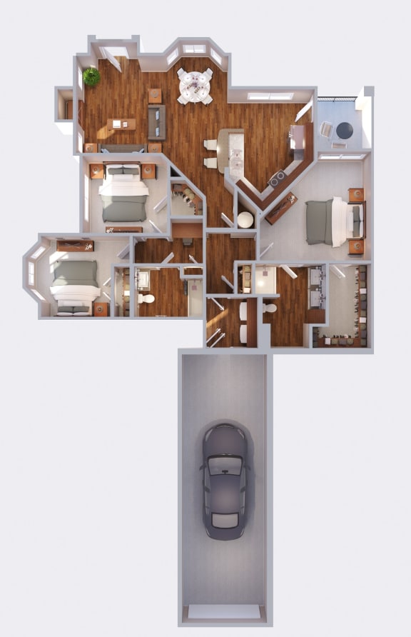 a floor plan of a house with a car in the garage