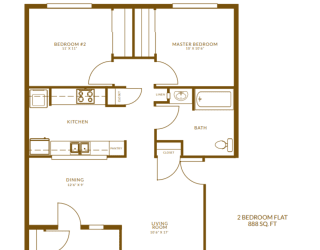 Liberty Village Apartments and Townhomes Two Bedroom Flat Floor Plan