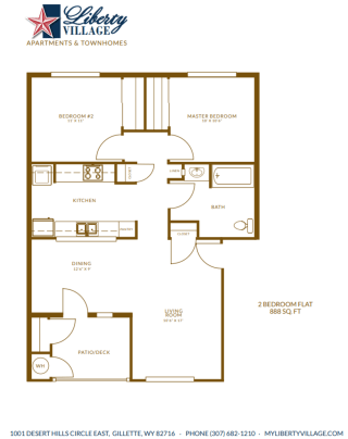 Liberty Village Apartments and Townhomes Two Bedroom Flat Floor Plan