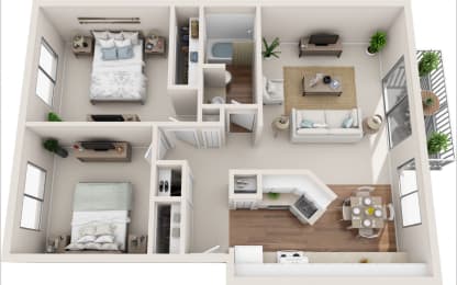 Summerfield 2B/1B 3D Floor Plan at Summerfield, Tigard
