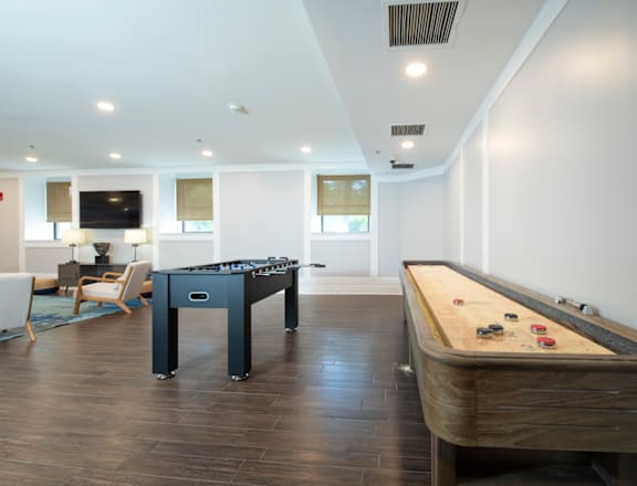 A pool table with a billiard ball set up for a game.
