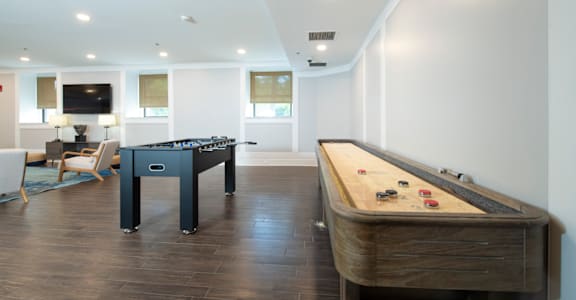 A pool table with a billiard ball set up for a game.