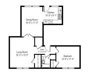  Floor Plan 1 Bedroom - 1 Bathroom