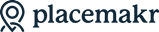 The image shows a logo with the text "placemakr" in a dark blue font on a black background.