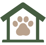 A graphic of a house with a paw print in the center.