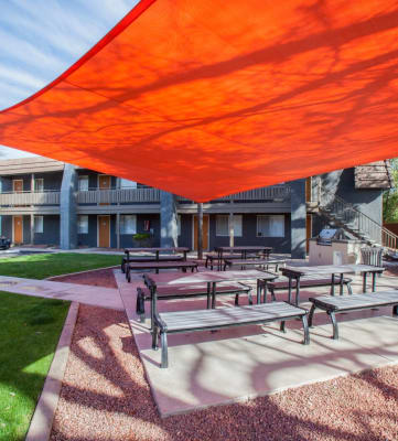 Community picnic tables at Zona Village Apartments in Tucson AZ