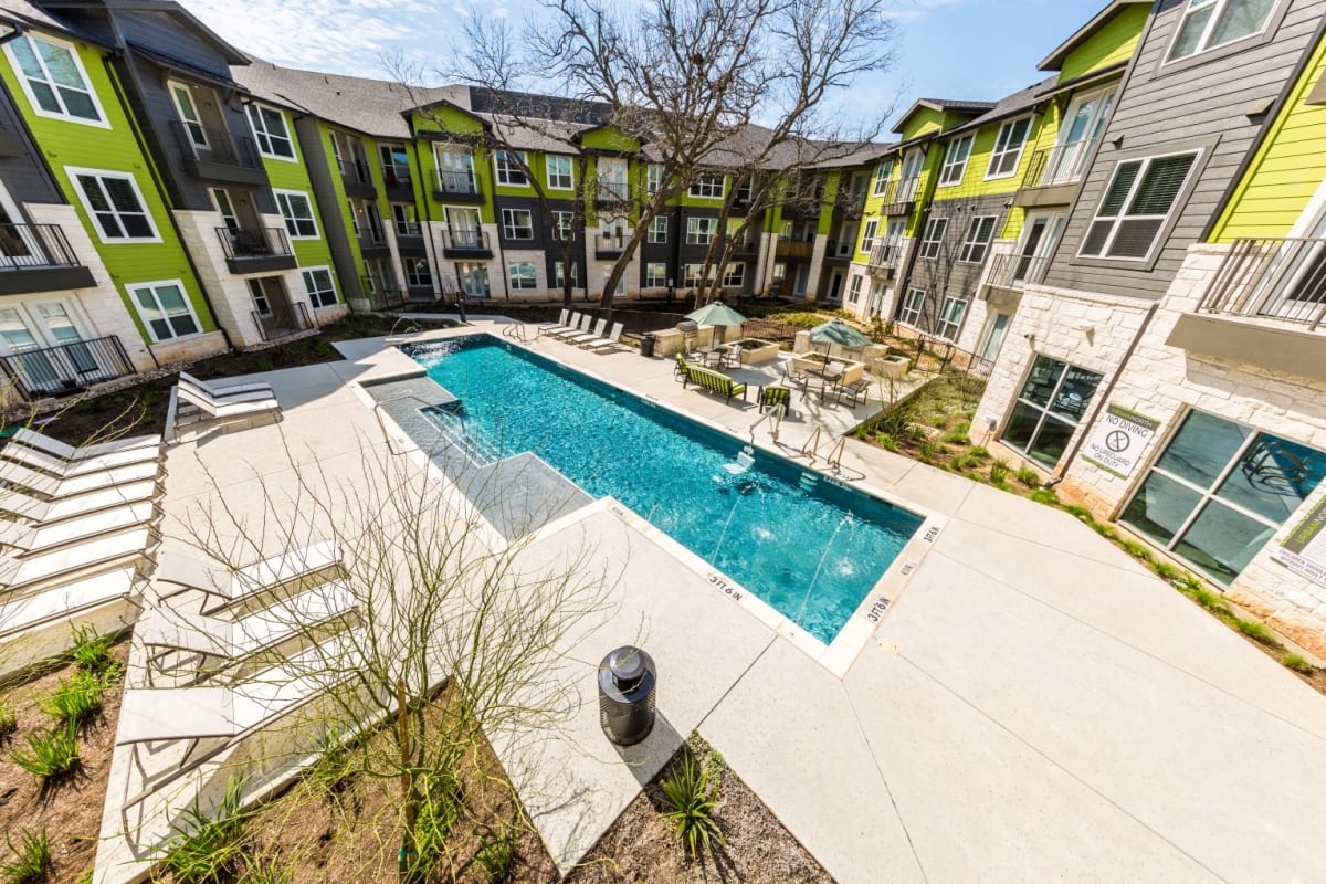 Urban North Apartments resort-style pool overview - Austin, TX
