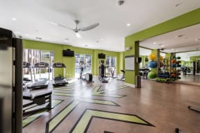 Fitness center with cardio machines, weight machines and free weights