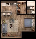 1 bed 1 bath Efficiency Floor Plan at The Wick, College Station, 77840