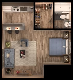 1 bed 1 bath Efficiency Floor Plan at Willowick Apartments, College Station, 77840