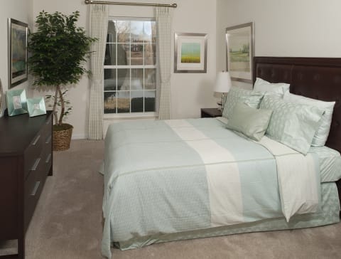 Bedroom with cozy bed at Versailles on the Lakes Schaumburg, Schaumburg