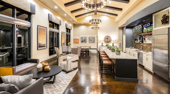 Club Room with Billiards  at Palm Ranch Luxury Apartments in Davie, FL