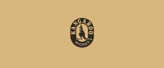 a logo for a work of art on a brown background