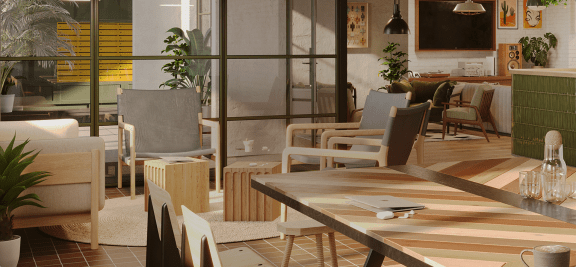 a living room filled with furniture and a table