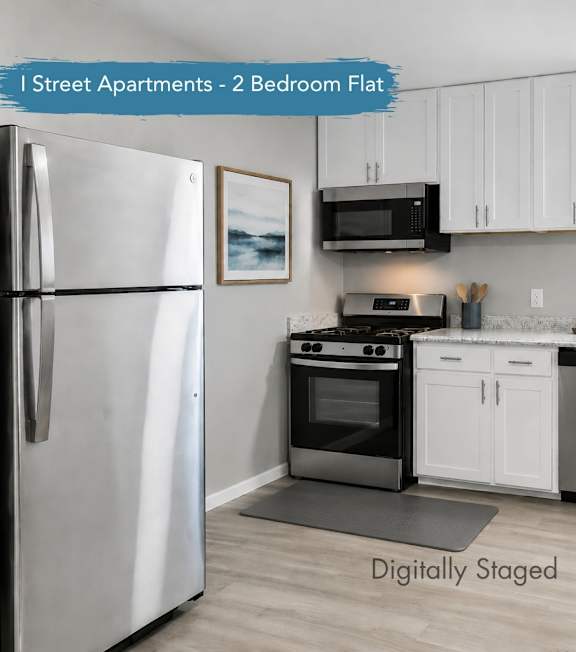 Shops in city at I Street Apartments, Davis