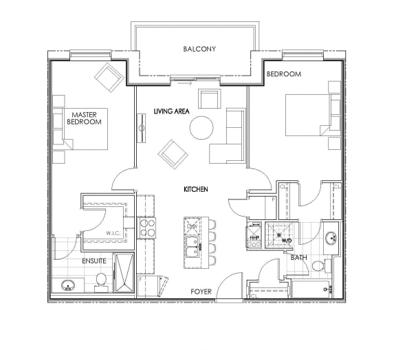 2 bedroom 2 bathroom apartment floor plan at Watson Park Apartments in Guelph, Ontario
