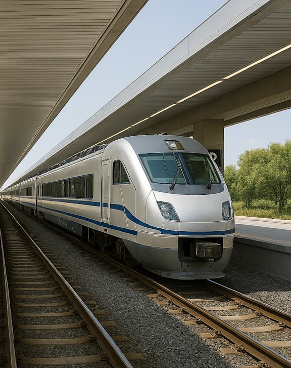 A train is coming into a station platform.