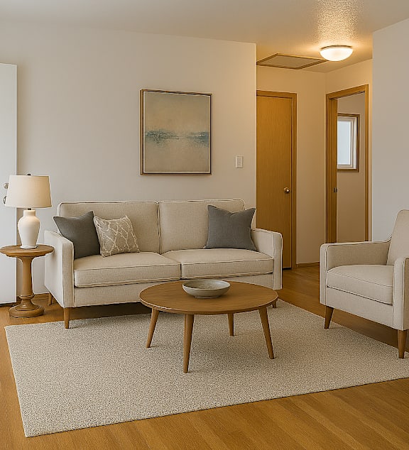 a bedroom with a large bed and a ceiling fan