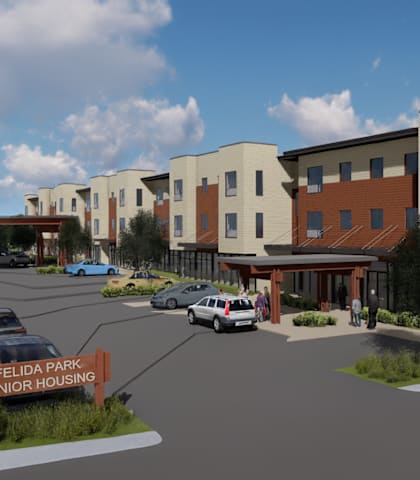 A rendering of a senior housing complex named Felida Park.