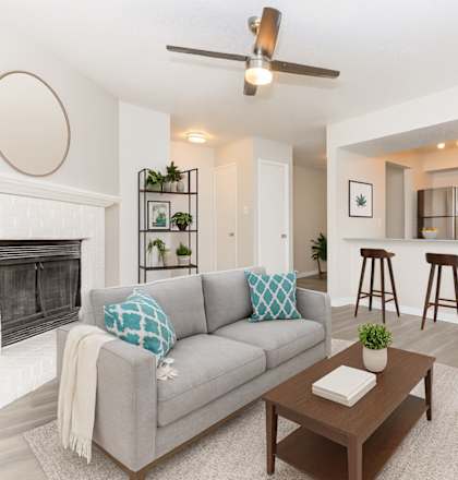 Tides at Eastchase Apartments in Fort Worth, TX Living Room with Fireplace