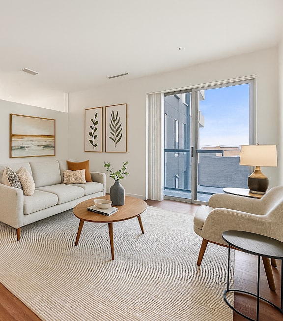 Modern Living Room at B Street Lohi Apartments, Denver, CO, 80211