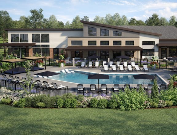 A large house with a pool in the backyard at Nuvo Flats, Merrillville, IN
