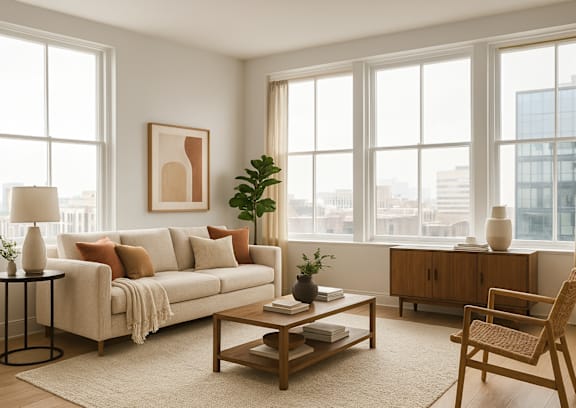 Furnished Living room at Textile Lofts Apartments, Cincinnati, OH 45202