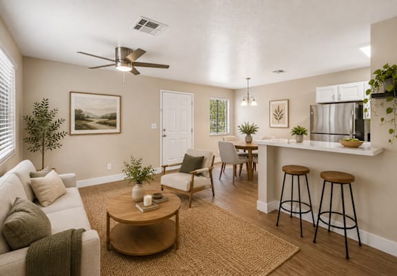 Open concept living room and dining area at Dash Apartments, Nevada