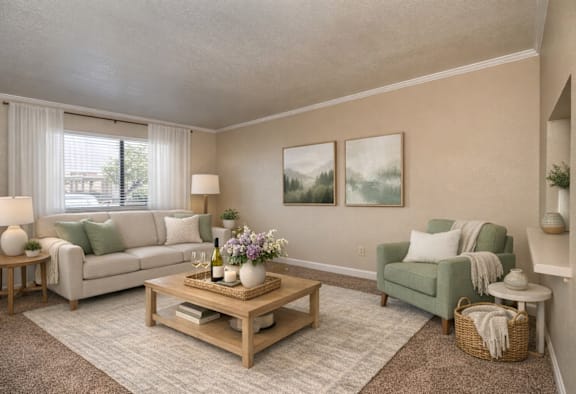 Living room with a couch at Lodi Commons Senior Living, California