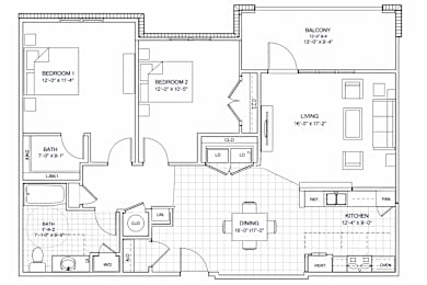  Floor Plan 2 Bedroom 1 Bathroom B