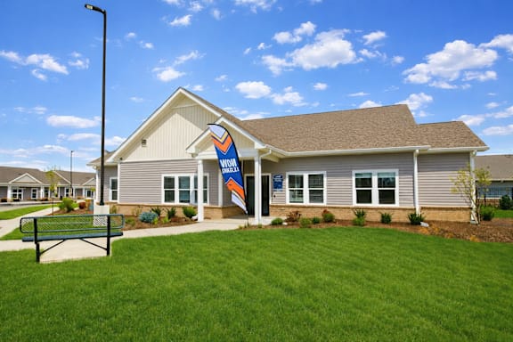 A house with a flag on the front.