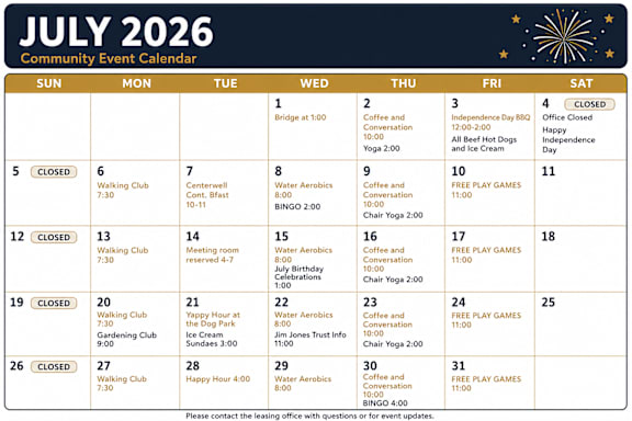 A calendar for June 2026 with various events and activities listed.