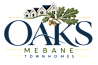 A logo for Oaks Mebane Townhomes features a row of houses and oak leaves.