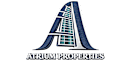A blue and white logo for Atrium Properties.